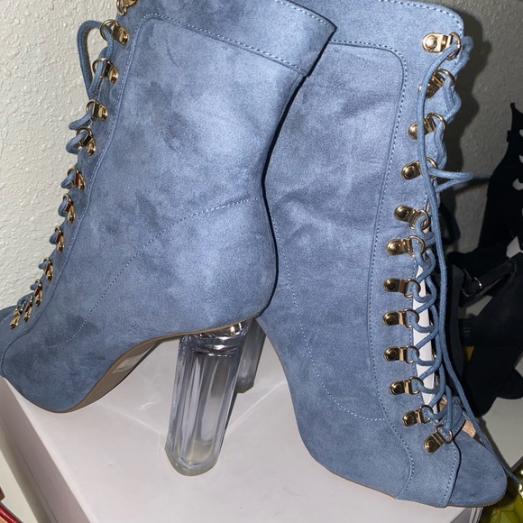 Light Denim High Hell Booties - Picture 2 of 3